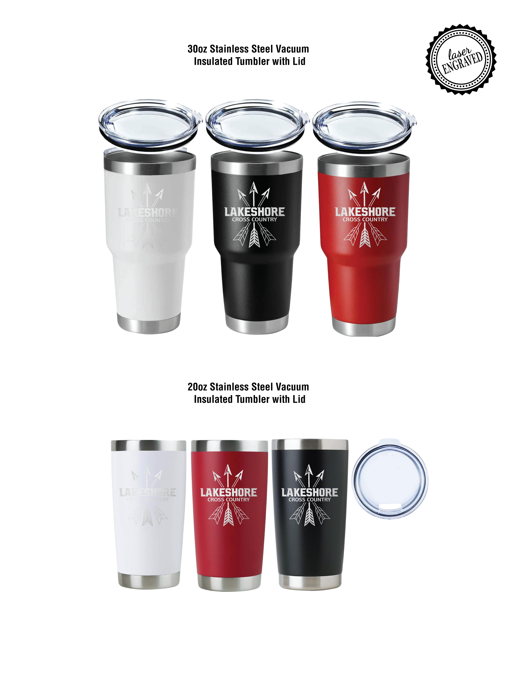 20 oz. or 30 oz. Stainless Steel Vacuum Insulated Tumbler with Lid  - Lakeshore Cross Country