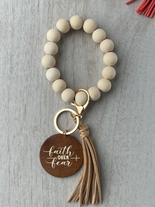 Engraved Wooden Beaded Keychain Bracelet
