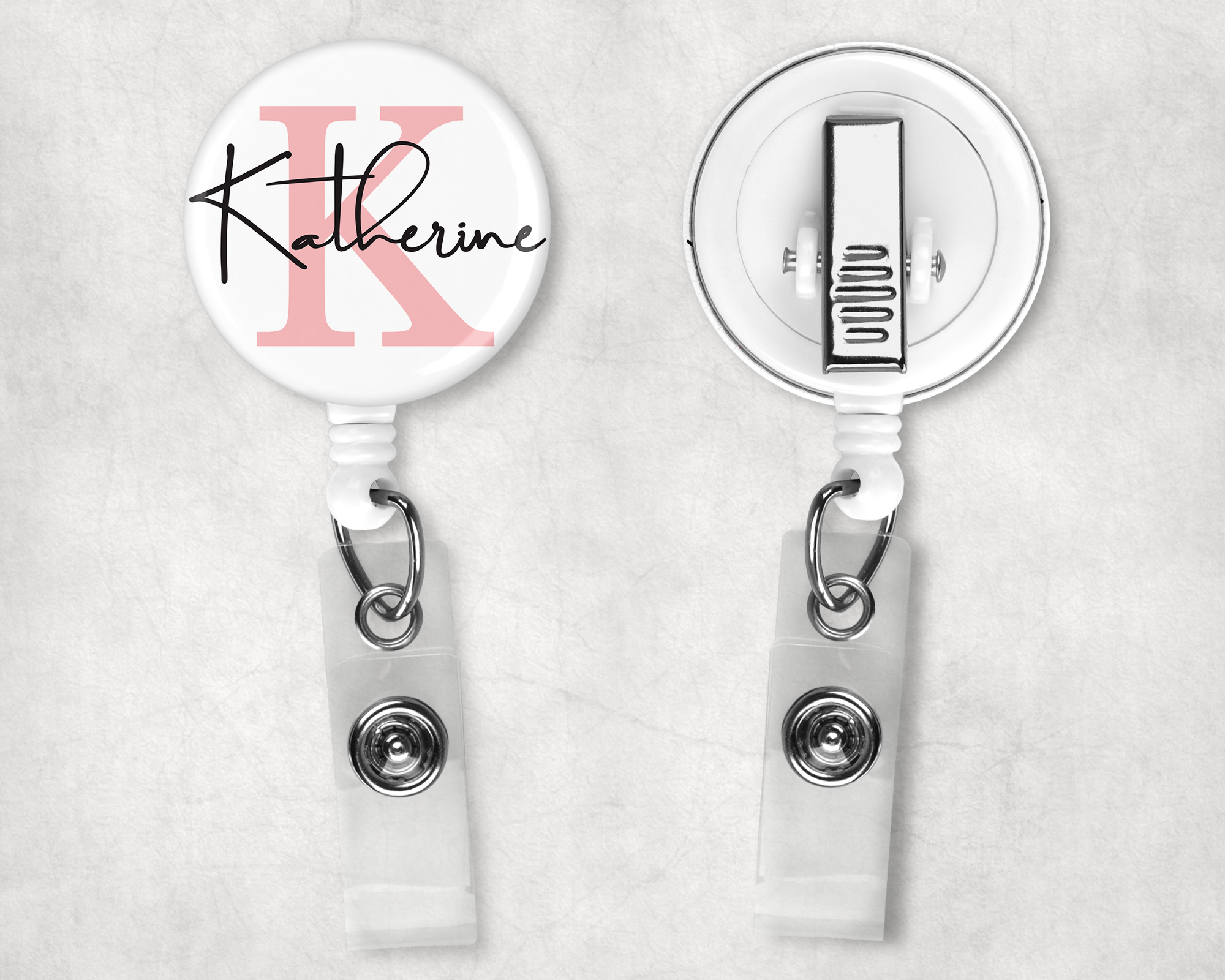 Simple Pink Personalized Initial Name Badge Reel