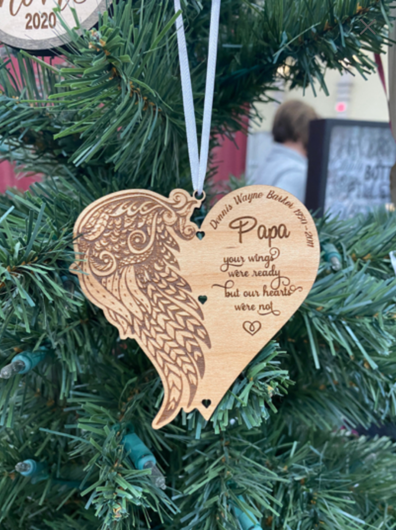 Angel Wings Wooden Memorial Ornament - your wings were ready