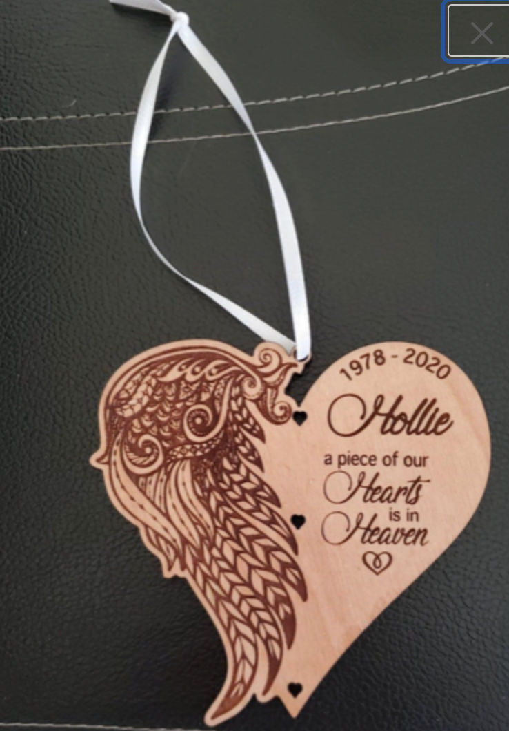 Angel Wings Wooden Memorial Ornament - A Piece of our Hearts