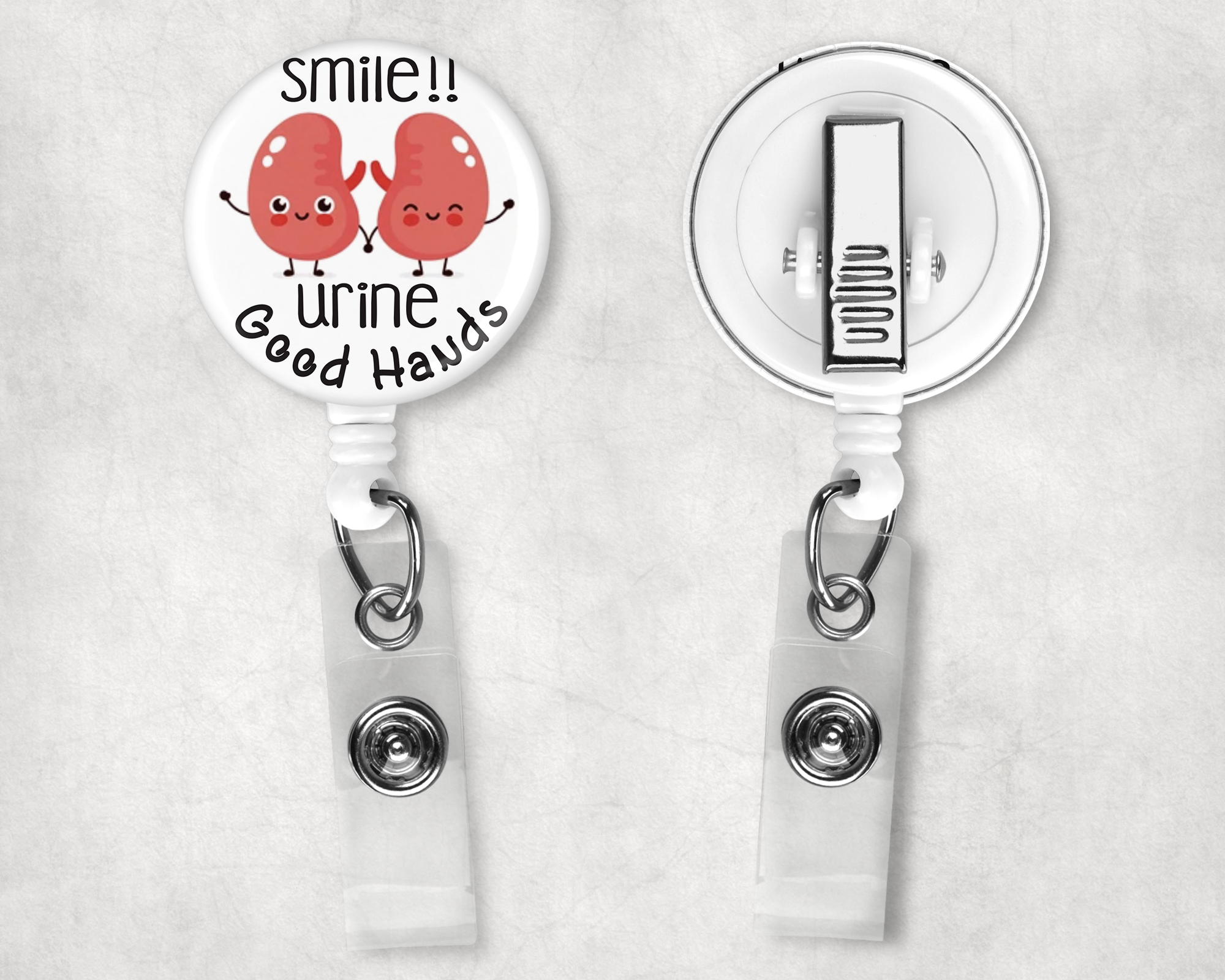 Smile Urine Good Hands Badge Reel