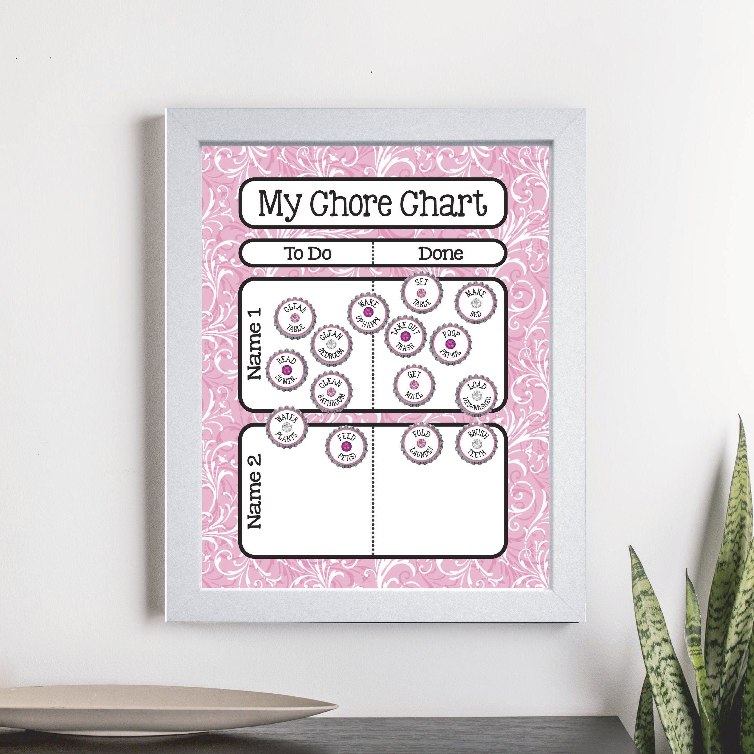 Magnetic Chore Chart - Pink Flourish