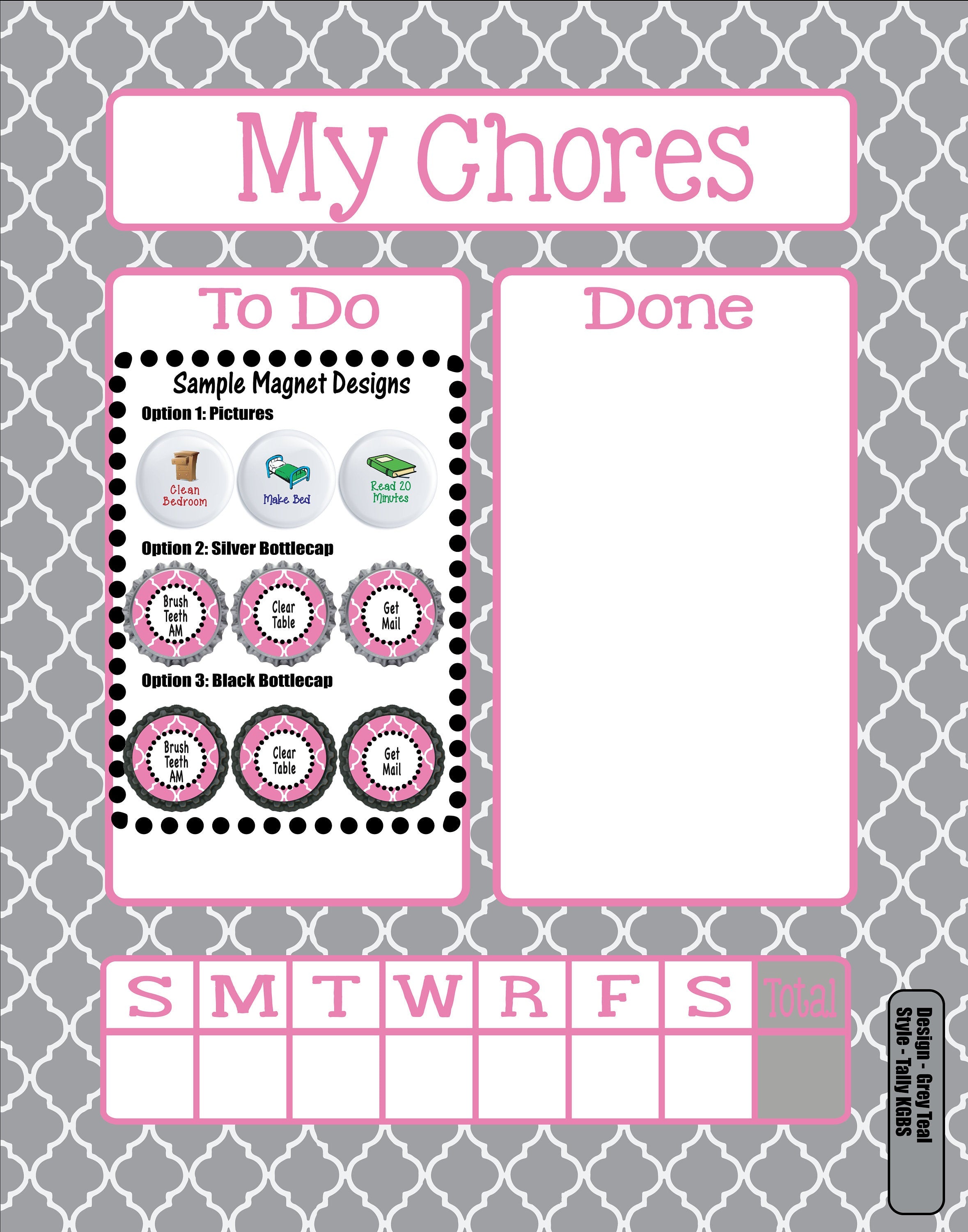 Magnetic Chore Chart - Gray/Pink