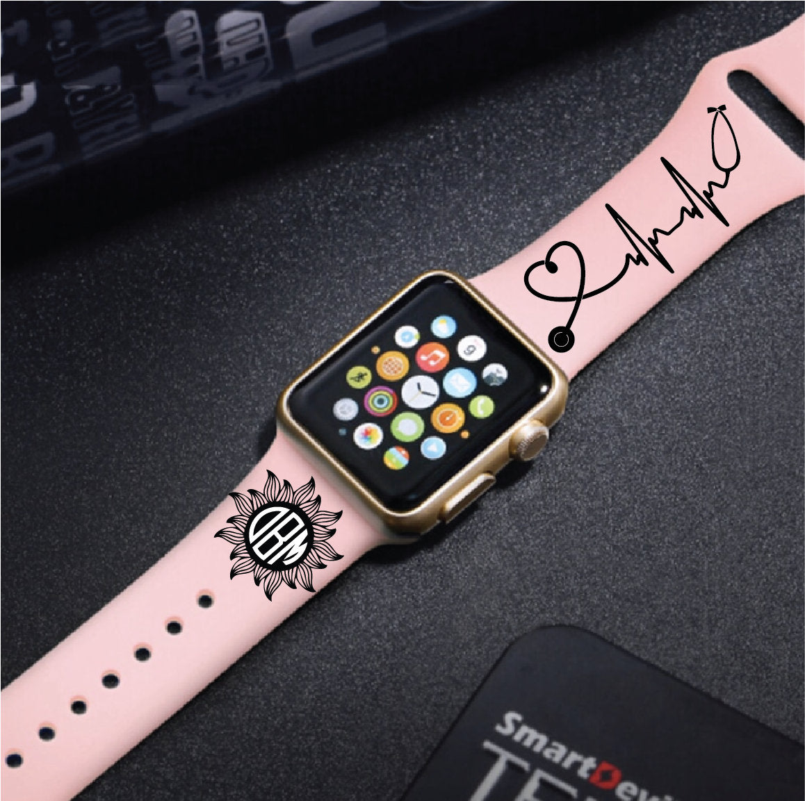 Personalized Engraved Nurse Sunflower Monogram  Apple Watch Band - Multiple Colors