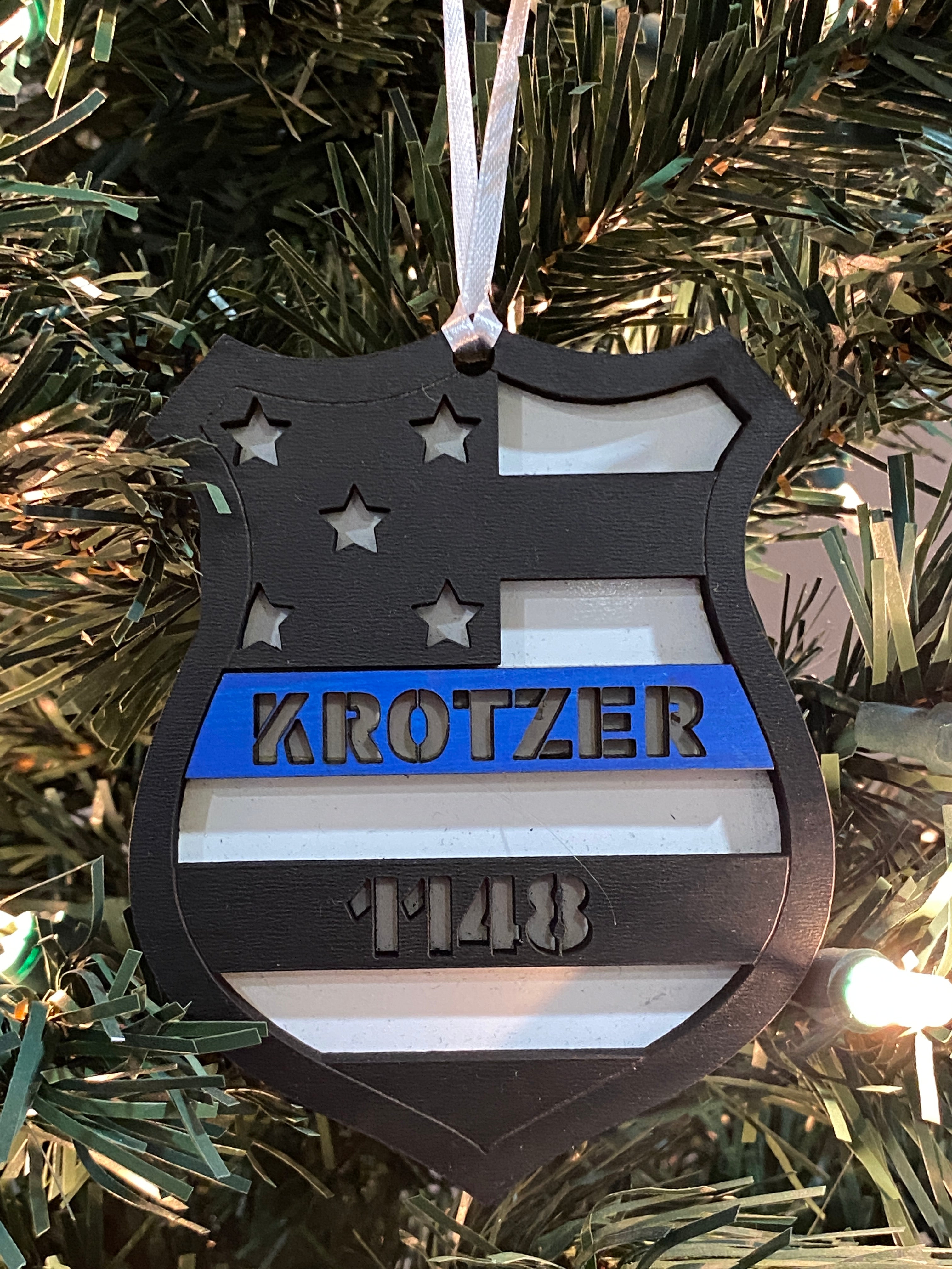 Police Badge Blue Line Ornament