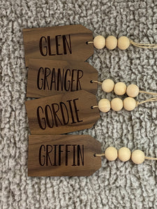 Personalized Wooden Stocking Tag - Walnut